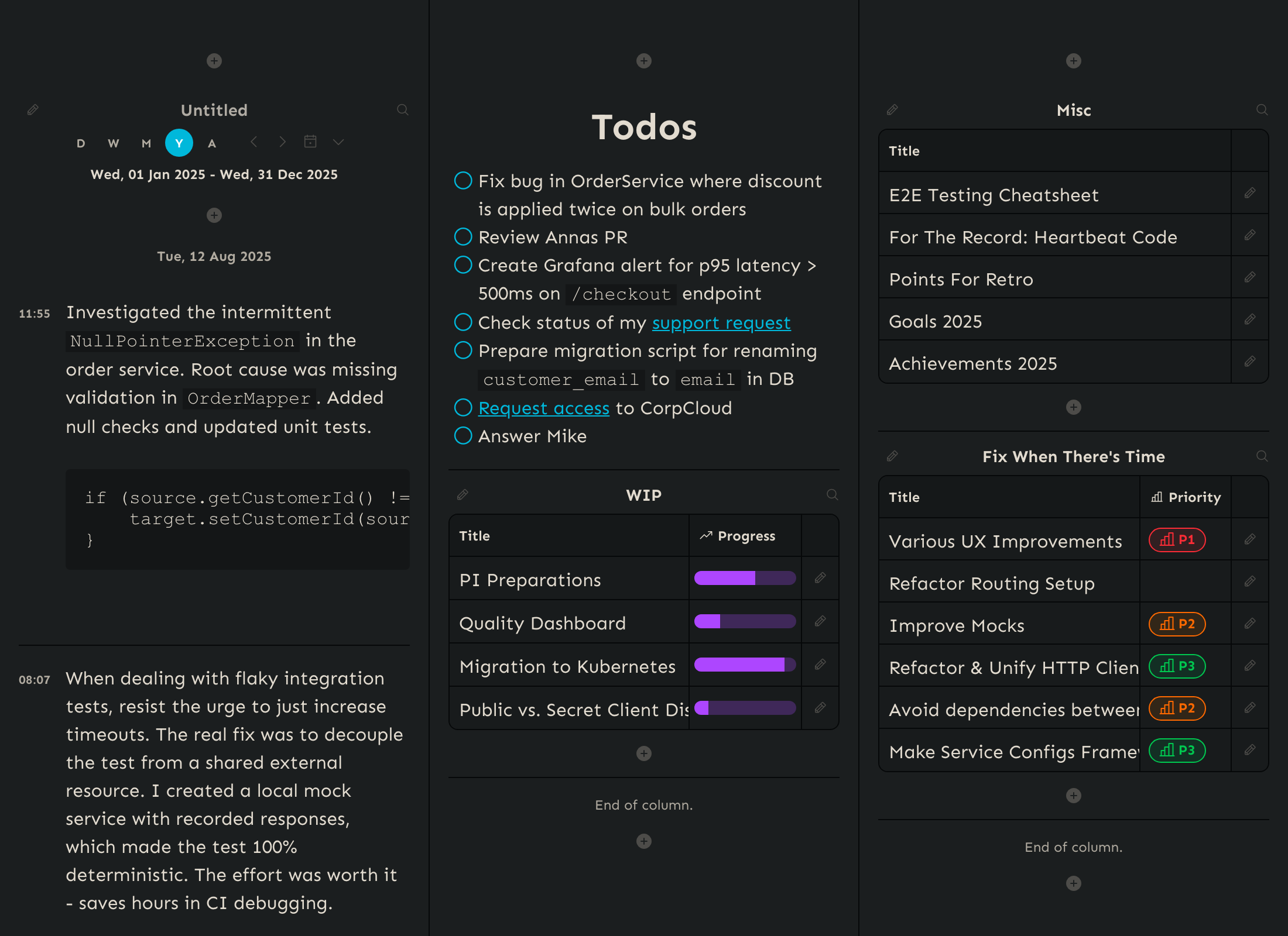 Snippets dashboards