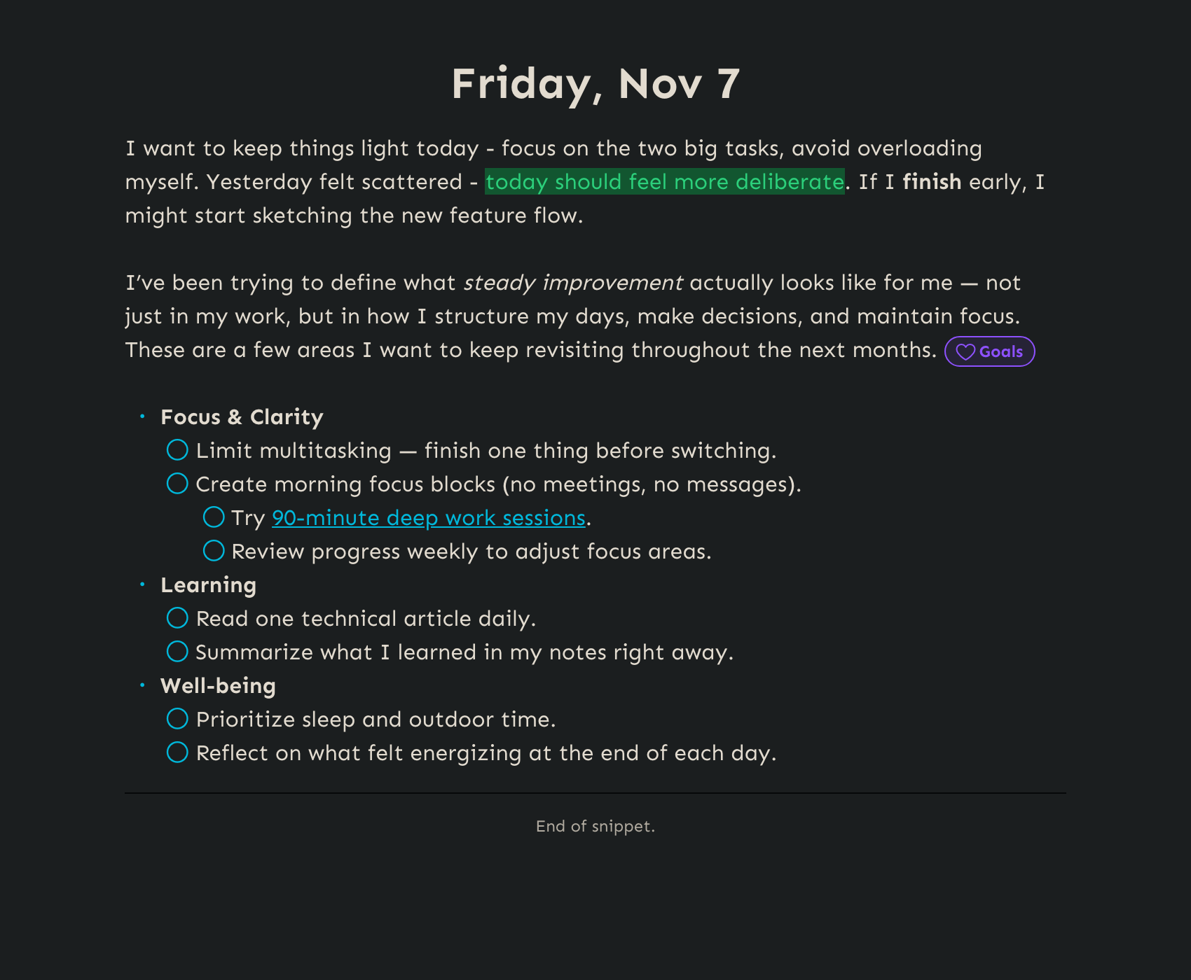 Snippets rich text example
