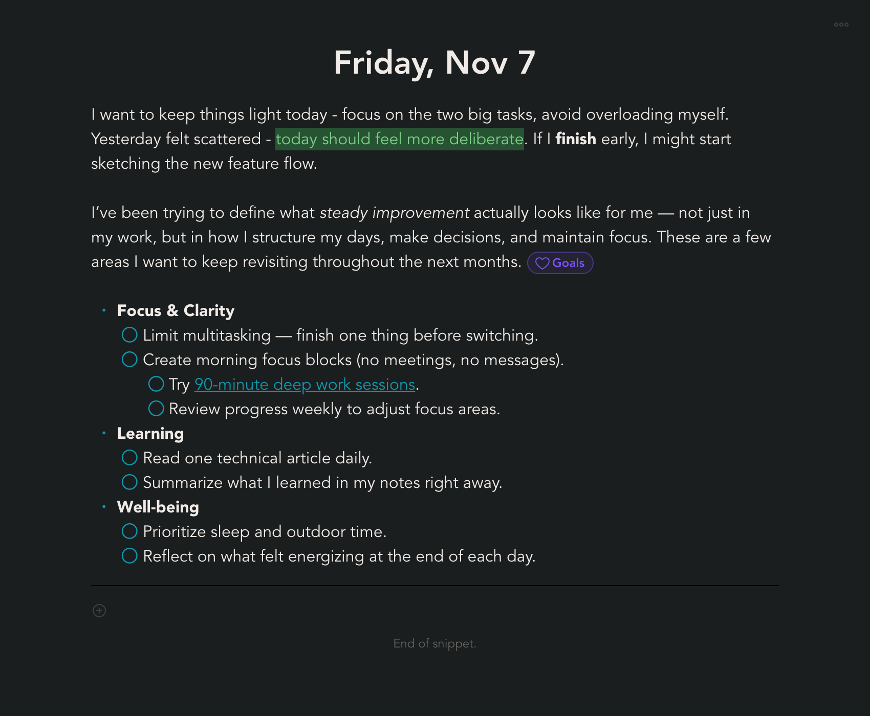 Snippets rich text example