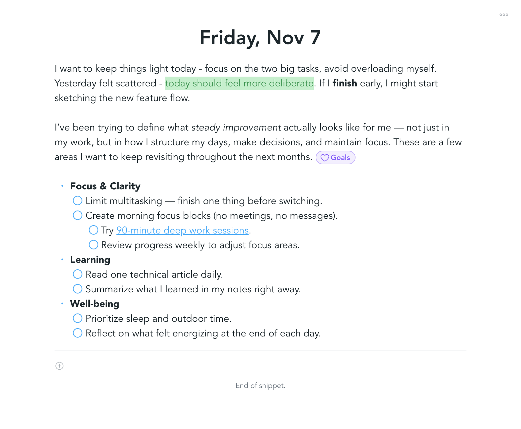 Snippets rich text example
