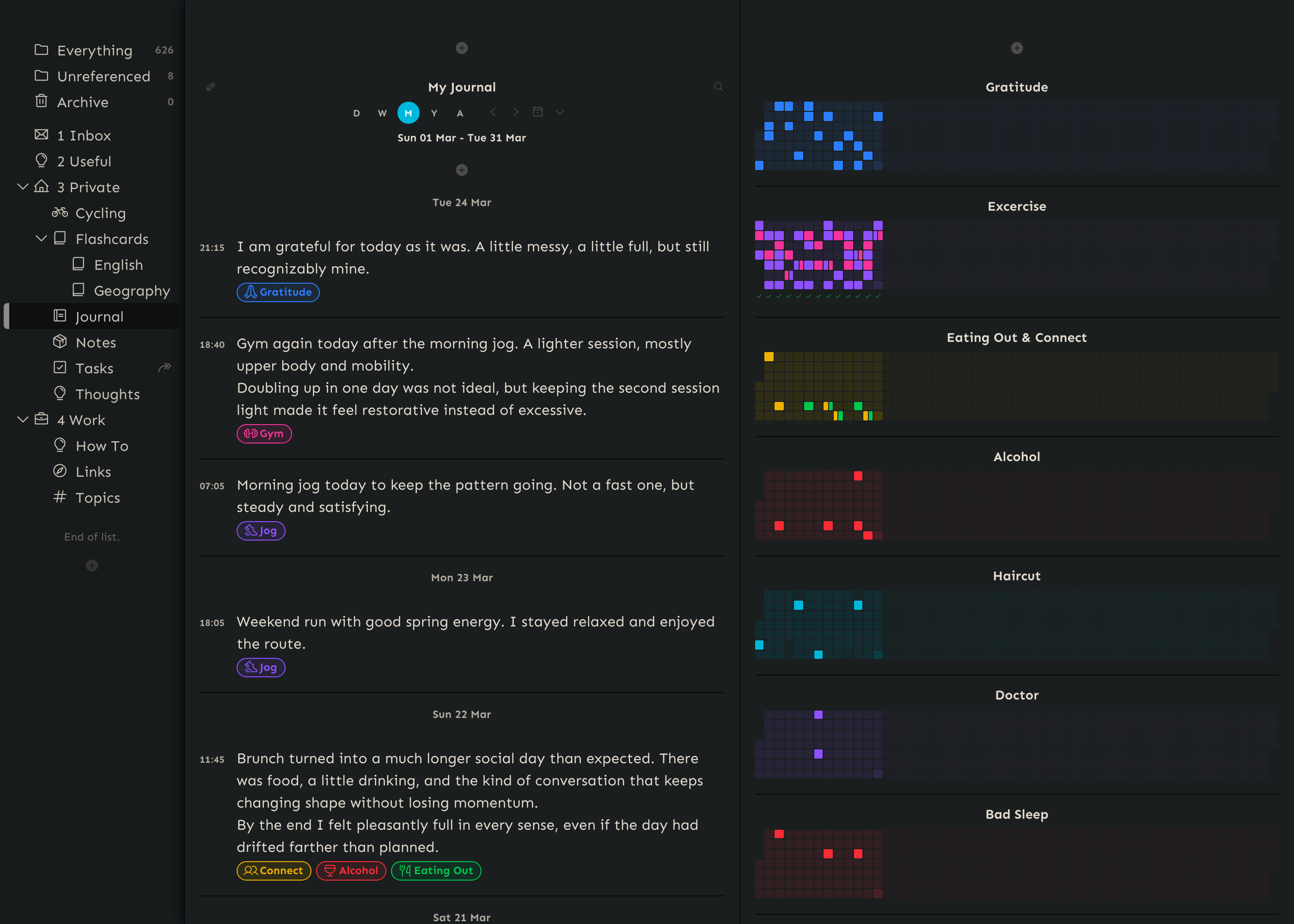 Snippets journaling and habit tracking