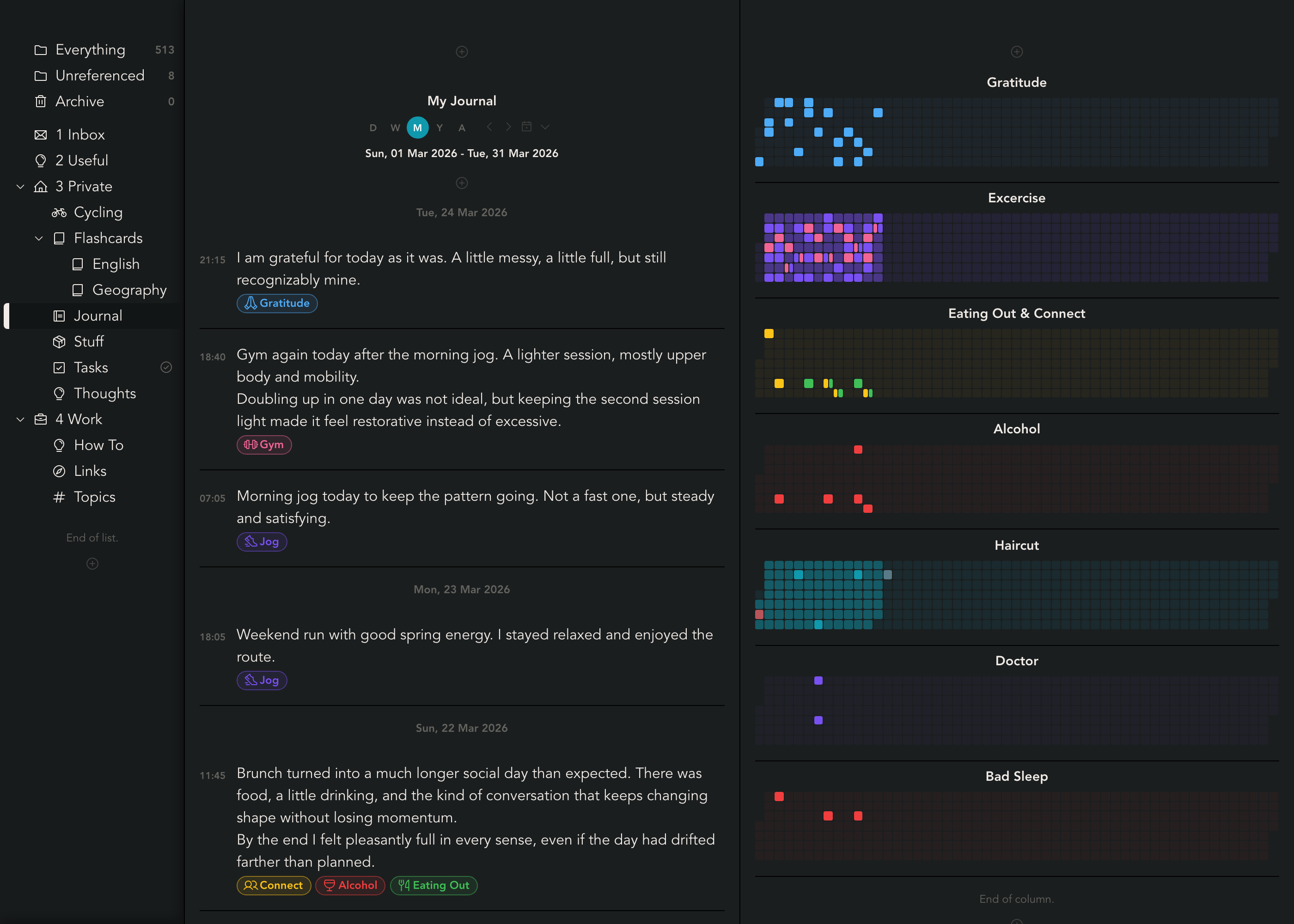 Snippets journaling and habit tracking