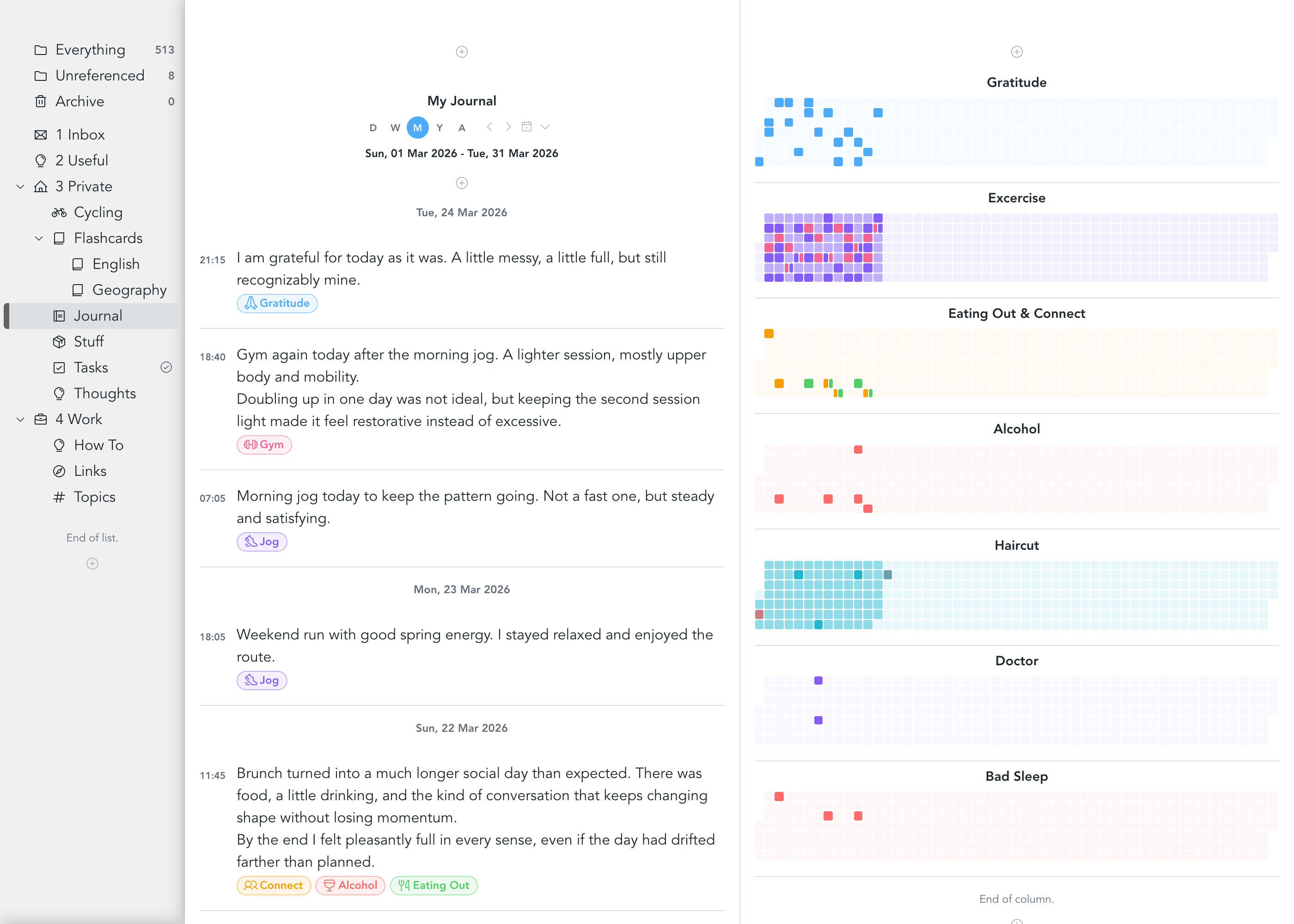 Snippets journaling and habit tracking