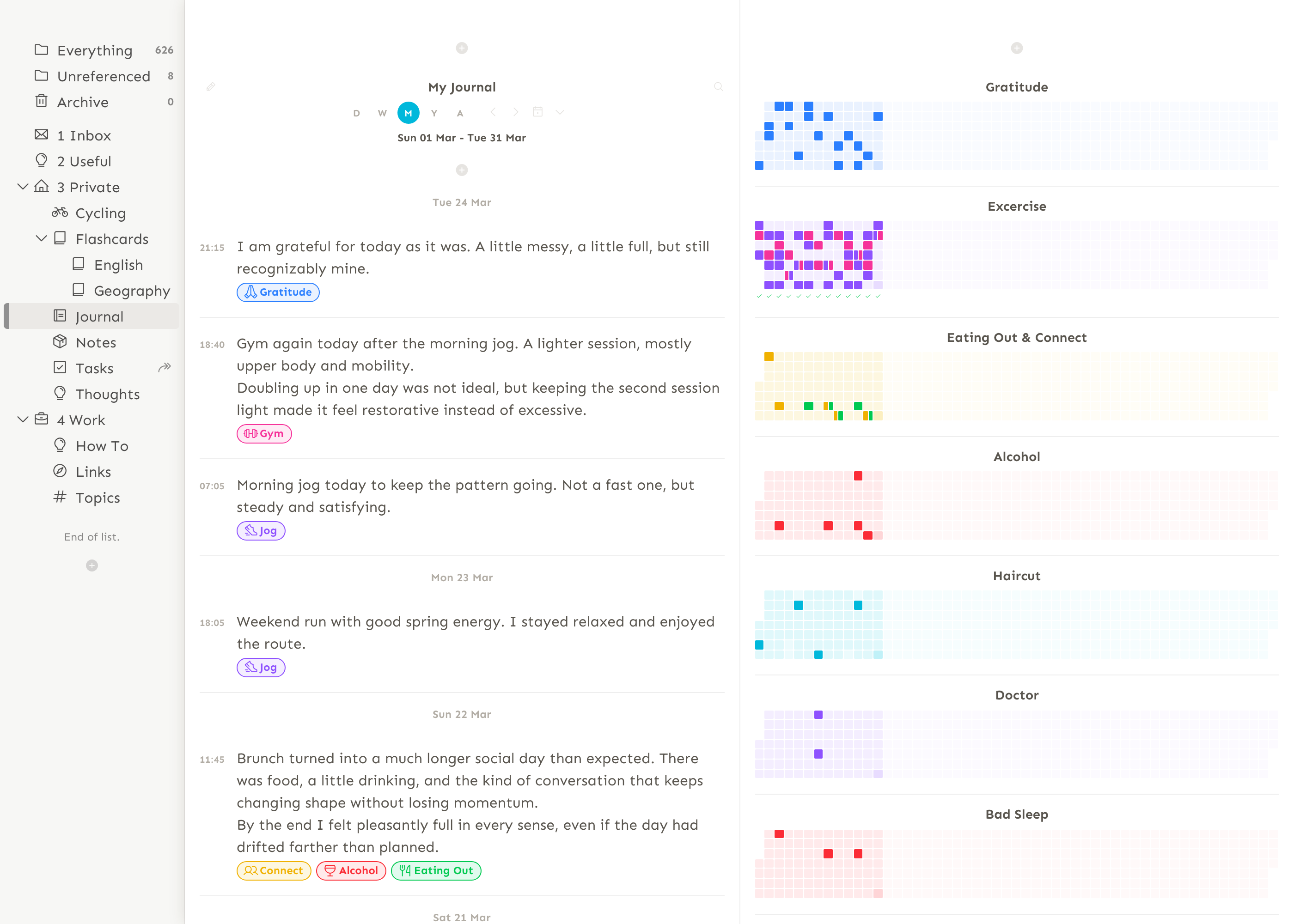 Snippets journaling and habit tracking
