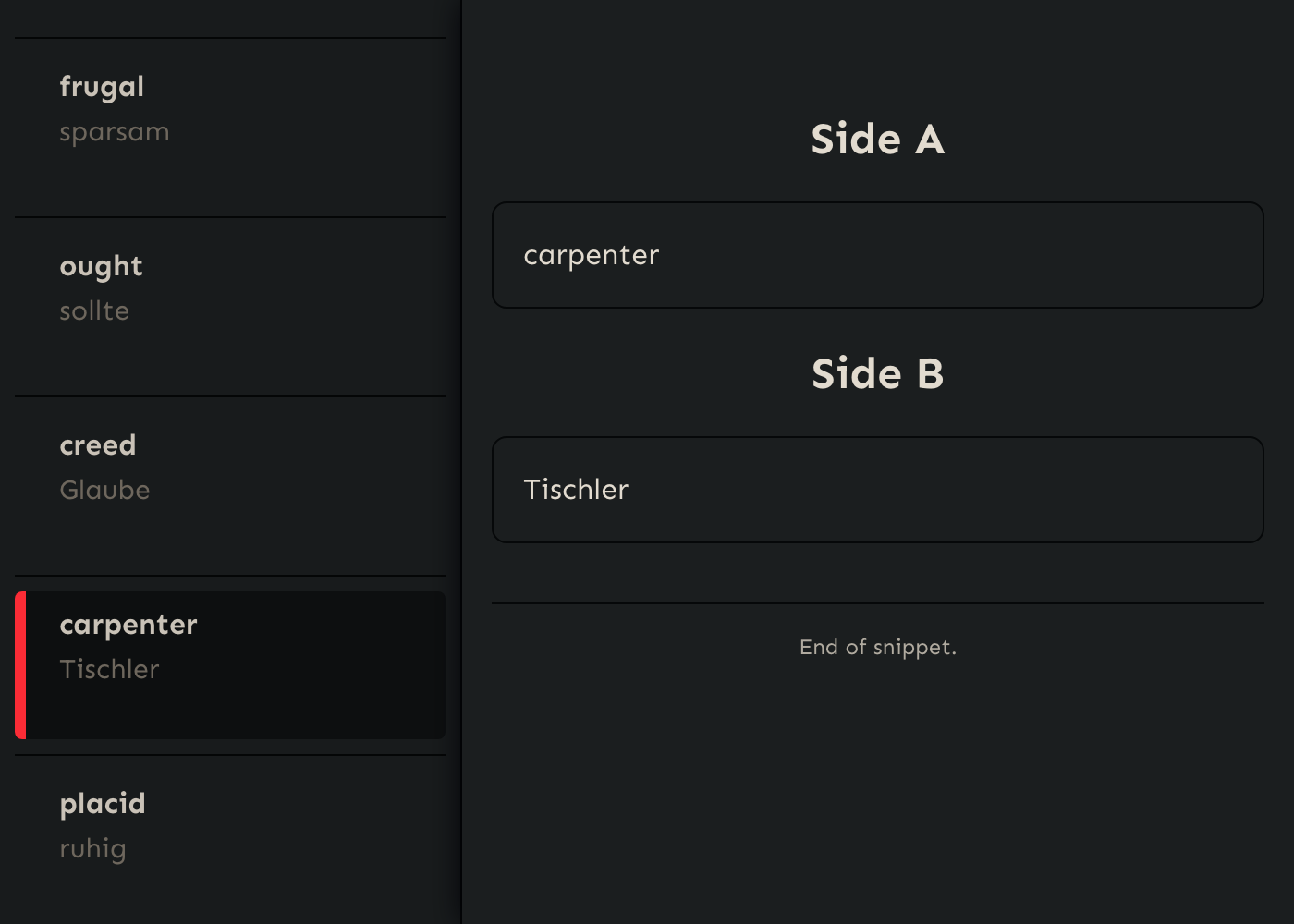 Snippets flashcard snippet